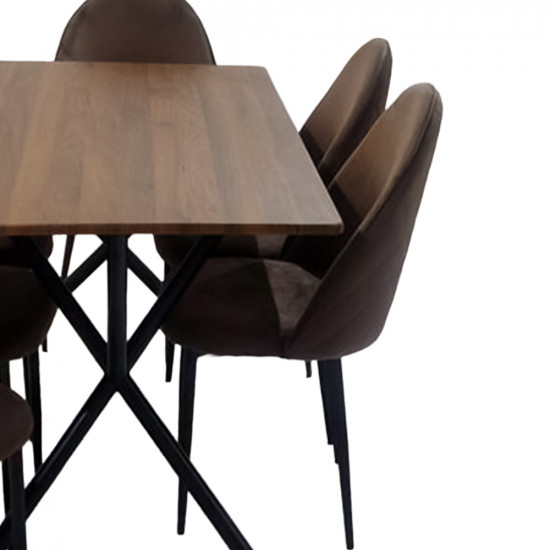 طاولة طعام خشب مع أرجل معدنية 6 كرسي بني