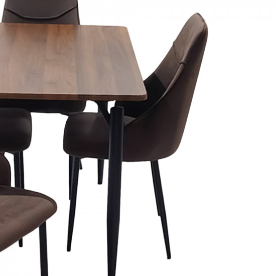 طاولة طعام خشب مع أرجل معدنية 4 كرسي بني طاولة طعام خشب مع أرجل معدنية 4 كرسي بني