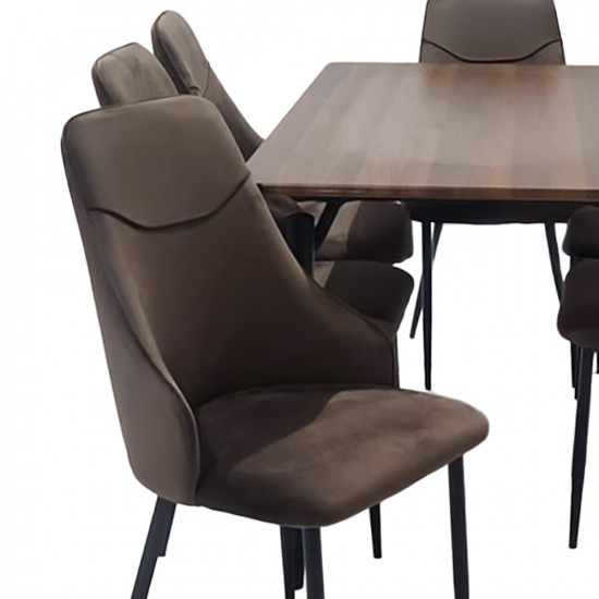 طاولة طعام خشب مع أرجل معدنية 6 كرسي بني طاولة طعام خشب مع أرجل معدنية 6 كرسي بني