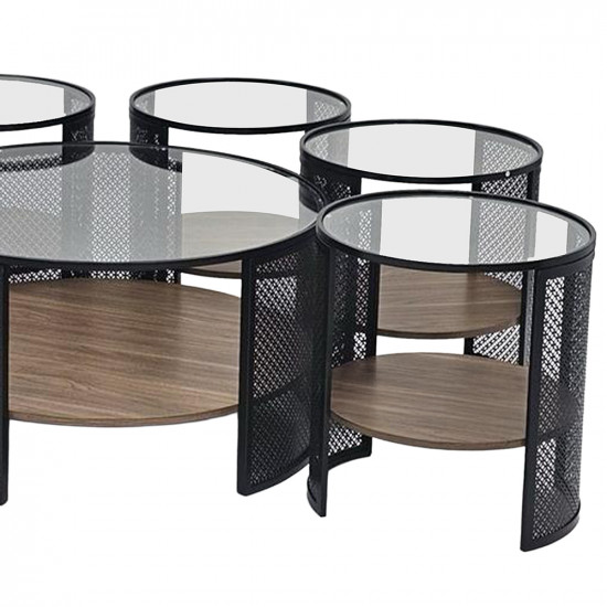 طقم طاولات خدمة 7 قطع 2 دور سطح زجاجي