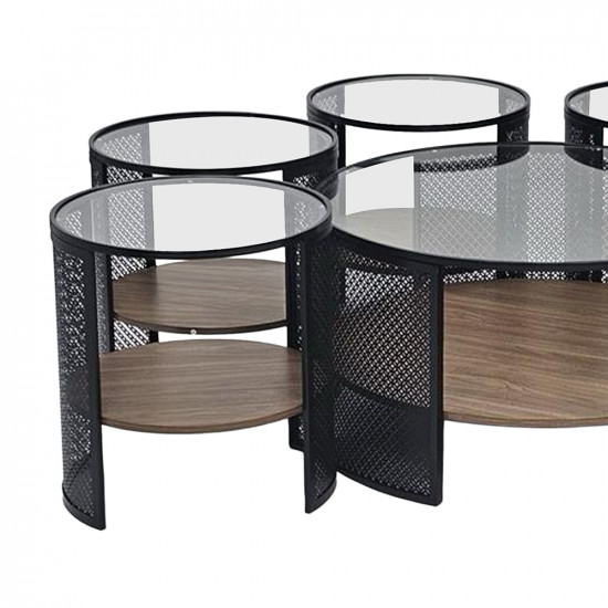 طقم طاولات خدمة 7 قطع 2 دور سطح زجاجي