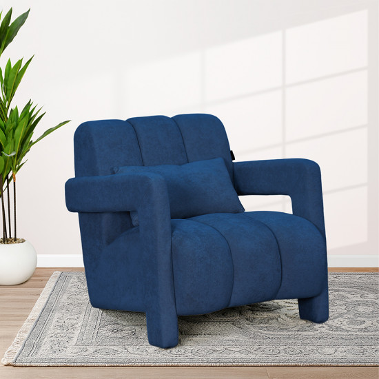 كرسي مفرد فخم مودرن مخمل أزرق