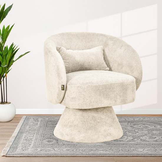 كرسي مفرد دوار فاخر قماشي بيج