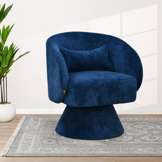 كرسي مفرد دوار فاخر قماشي أزرق 