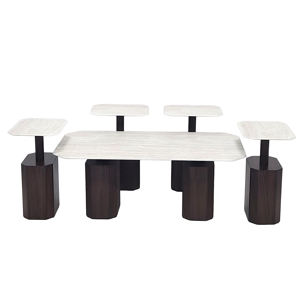 طقم طاولات خدمة 5 قطع معدني مع سطح سيراميك