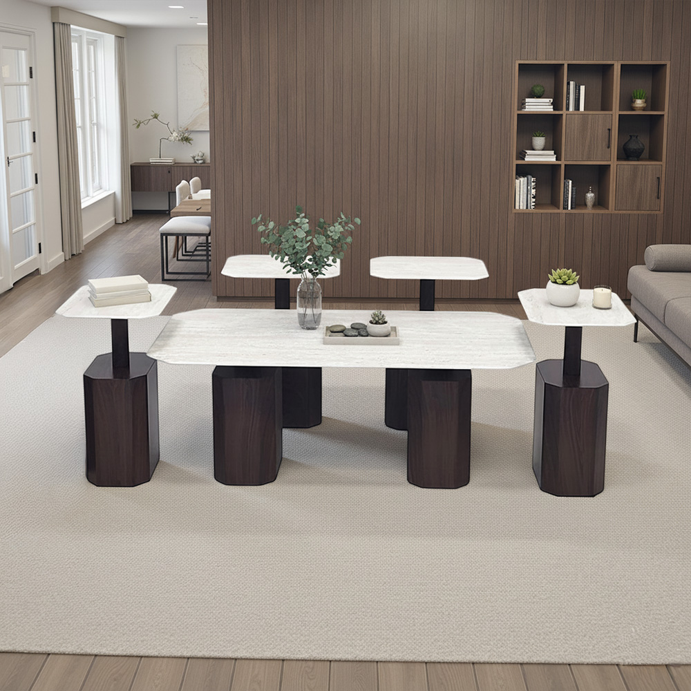 طقم طاولات خدمة 5 قطع معدني مع سطح سيراميك