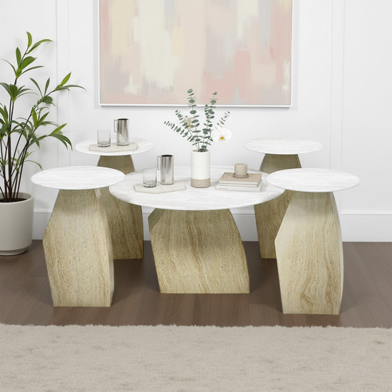 طقم طاولات خدمة 5 قطع معدني مع سطح سيراميك