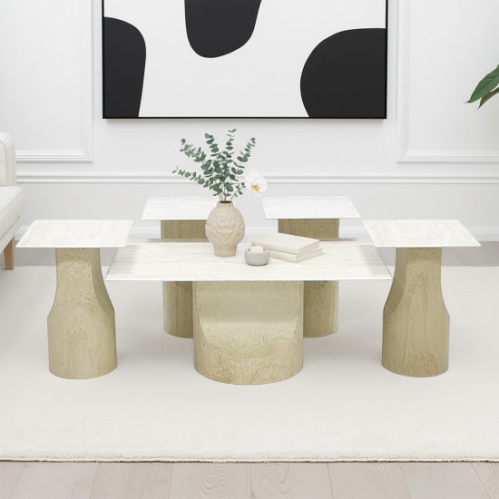 طقم طاولات خدمة 5 قطع معدني مع سطح سيراميك طقم طاولات خدمة 5 قطع معدني مع سطح سيراميك