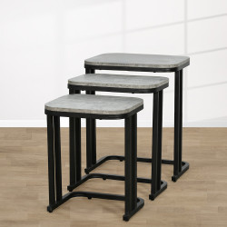 طقم طاولات خدمة 3 قطع خشبي رمادي