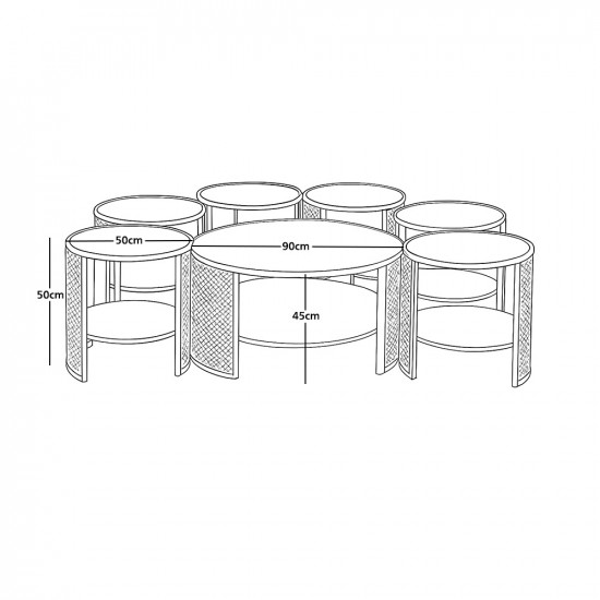 طقم طاولات خدمة 7 قطع 2 دور سطح زجاجي