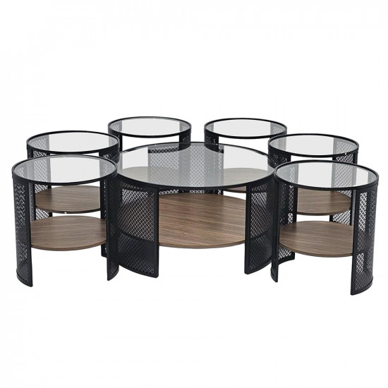 طقم طاولات خدمة 7 قطع 2 دور سطح زجاجي