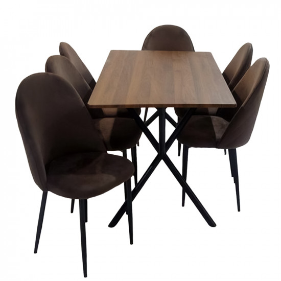 طاولة طعام خشب مع أرجل معدنية 6 كرسي بني