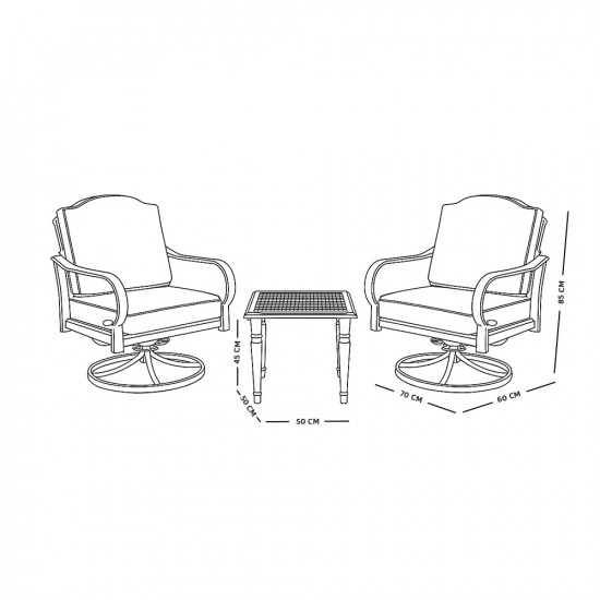 جلسة خارجية 2 مقعد دوار عصري مع طاولة