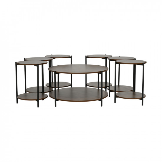 طقم طاولات خدمة 7 قطع 2 دور خشبي بني طقم طاولات خدمة 7 قطع 2 دور خشبي بني