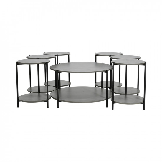 طقم طاولات خدمة 7 قطع 2 دور خشب رمادي غامق