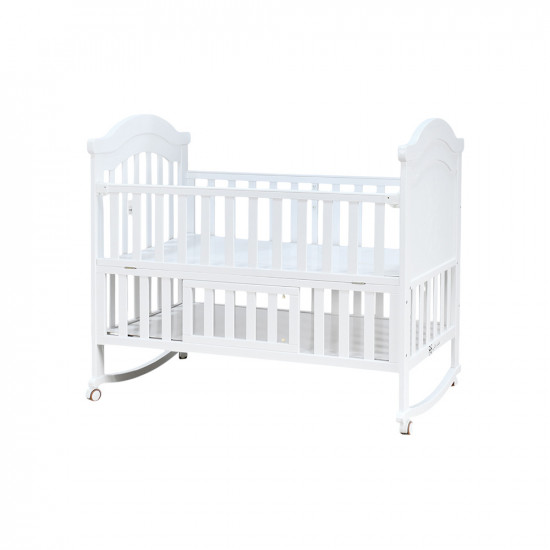 سرير أطفال خشبي بناموسية مع دور تخزين أبيض سرير أطفال خشبي بناموسية مع دور تخزين أبيض