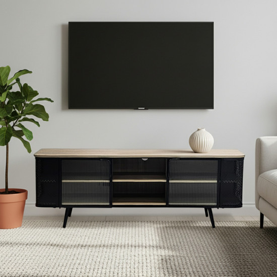 وحدة تلفاز مودرن خشب بأبواب زجاجية 160 سم