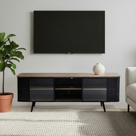 وحدة تلفاز مودرن خشب بأبواب زجاجية 160 سم وحدة تلفاز مودرن خشب بأبواب زجاجية 160 سم