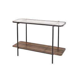 مدخل استقبال خشب مع سطح زجاجي بني