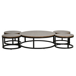 طقم طاولات خدمة دائرية 5 قطع خشبي بني 