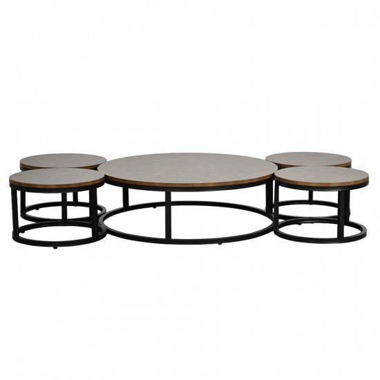 طقم طاولات خدمة دائرية 5 قطع خشبي بني 