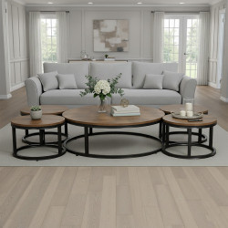 طقم طاولات خدمة دائرية 5 قطع خشبي بني 