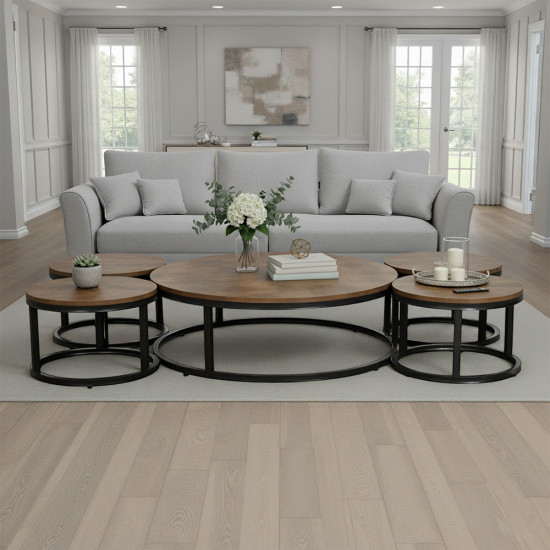 طقم طاولات خدمة دائرية 5 قطع خشبي بني 