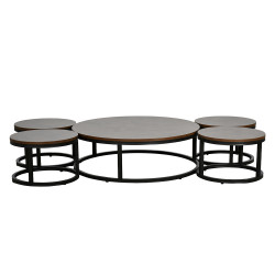 طقم طاولات خدمة دائرية 5 قطع خشبي بني غامق