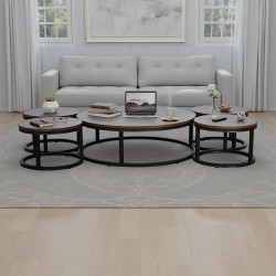 طقم طاولات خدمة دائرية 5 قطع خشبي بني غامق