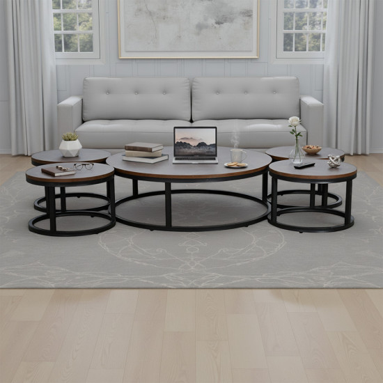 طقم طاولات خدمة دائرية 5 قطع خشبي بني غامق طقم طاولات خدمة دائرية 5 قطع خشبي بني غامق