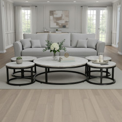 طقم طاولات خدمة دائرية 5 قطع خشبي رمادي