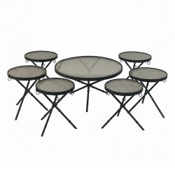 طقم طاولات خدمة 7 قطع سطح زجاجي