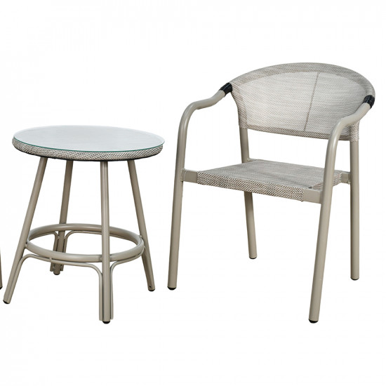 جلسة خارجية 2 مقعد و طاولة بسطح زجاجي