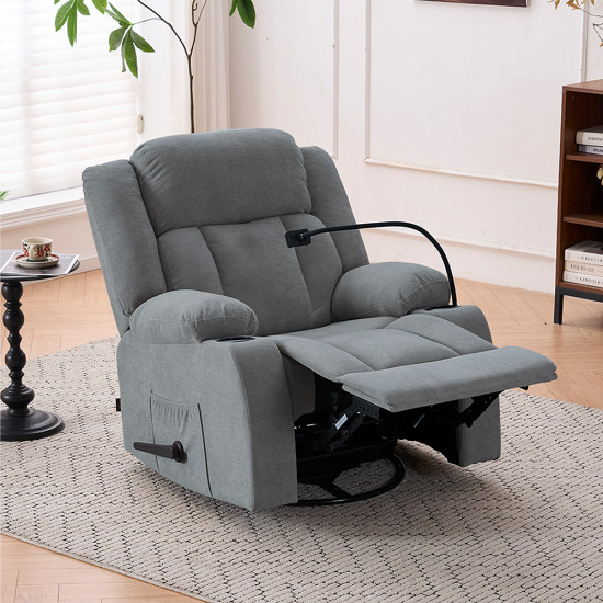 كرسي استرخاء هزاز دوار قماش بحامل جوال رمادي غامق