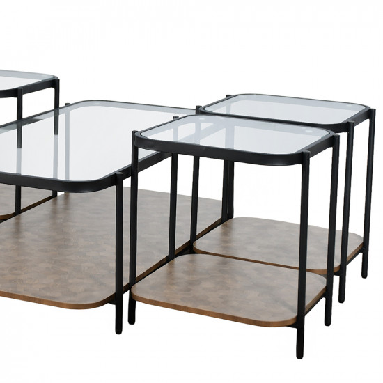 طقم طاولات خدمة 5 قطع 2 دور سطح زجاجي