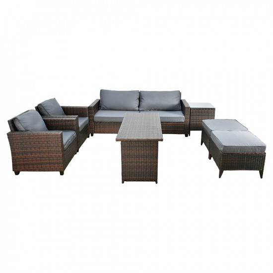 جلسة خارجية 6 مقاعد بطاولات مع تخزين رمادي جلسة خارجية 6 مقاعد بطاولات مع تخزين رمادي