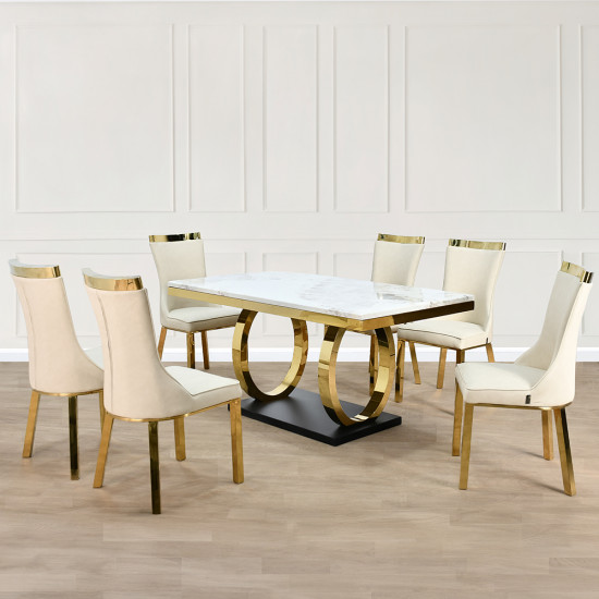 طاولة طعام رخام مع أرجل معدنية 6 كرسي