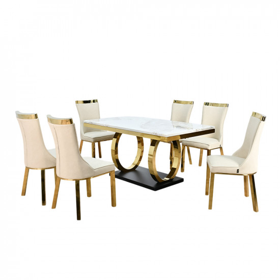 طاولة طعام رخام مع أرجل معدنية 6 كرسي