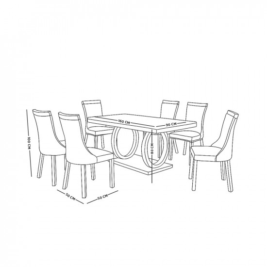 طاولة طعام رخام مع أرجل معدنية 6 كرسي