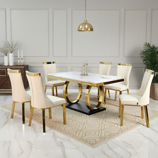 طاولة طعام رخام مع أرجل معدنية 6 كرسي