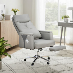 كرسي مكتب مودرن دوار جلد رمادي كرسي مكتب مودرن دوار جلد رمادي