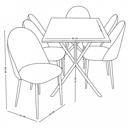 طاولة طعام خشب مع أرجل معدنية 6 كرسي بني