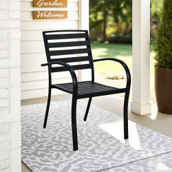كرسي مفرد خارجي بلاستيك مع هيكل معدني أسود