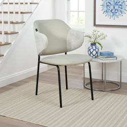 كرسي مفرد مودرن جلد بأرجل معدنية رمادي فاتح