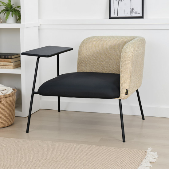 كرسي مفرد موردن جلد بظهر قماش مع طاولة مدمجة