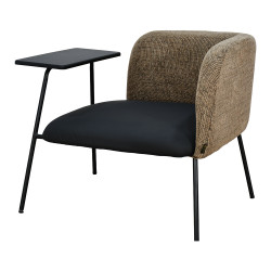 كرسي مفرد جلد بظهر قماش مع طاولة مدمجة