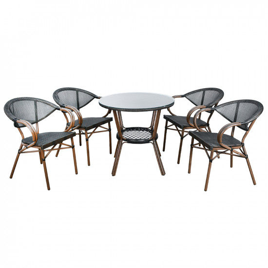 جلسة خارجية 4 مقاعد و طاولة بسطح زجاجي