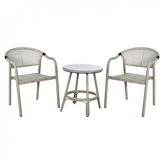 جلسة خارجية 2 مقعد و طاولة بسطح زجاجي