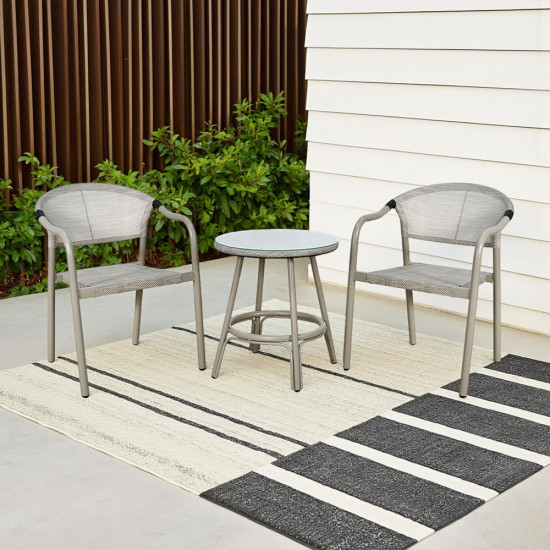 جلسة خارجية 2 مقعد و طاولة بسطح زجاجي