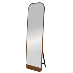 مرآة استاند معدن بإطار خشبي عصري بني